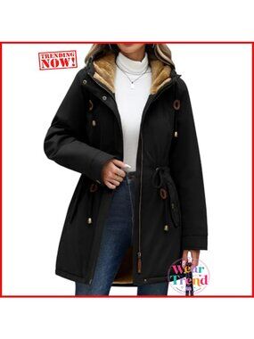 Fleece Lined Hooded Parka Winter Coat with Pockets